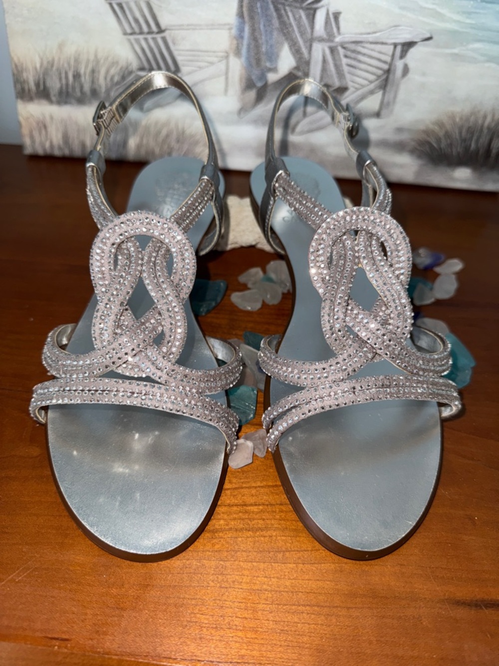 NWT-Vince Camuto Silver Crystal-Embellished Slingback Heels